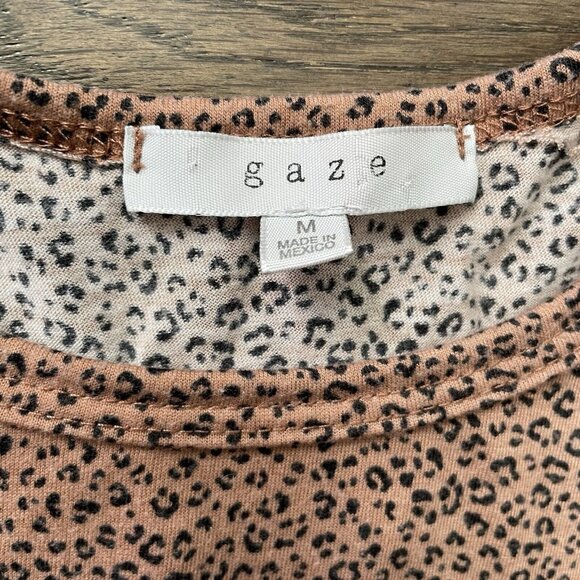 Women's Gaze Leopard Animal‎ Print Tunic Top Tan Medium Babydoll - Picture 7 of 7